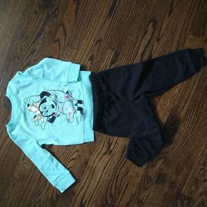 Size 2T mint green and black Disney Minnie Mouse sweat suit swt